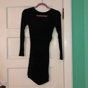 Black Tight Long Sleeved Dress with Slit